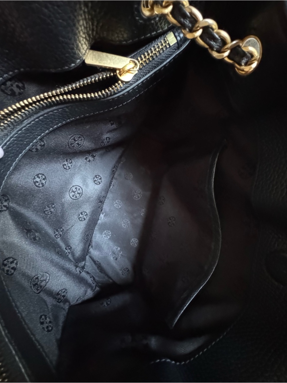Tory Burch Black Leather Tote with Gold Chain Handles - Picture 9 of 11